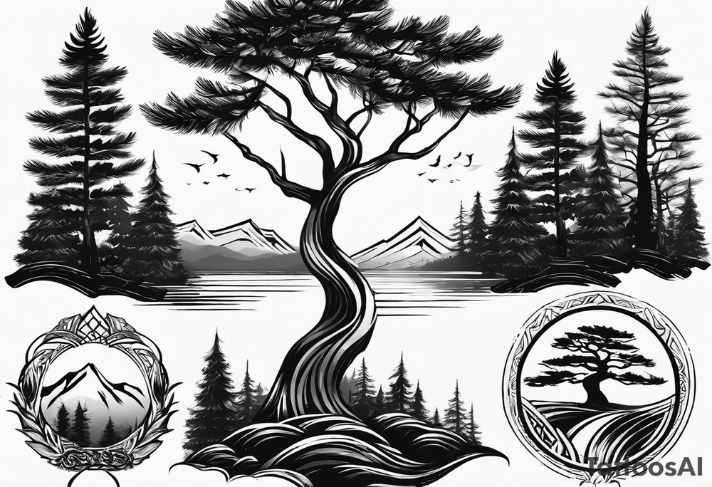 5 pine tree family tattoo idea