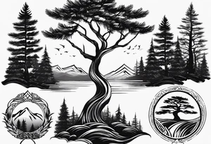 5 pine tree family tattoo idea