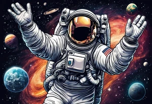 Astronaut floating reaching hand out to space tattoo idea