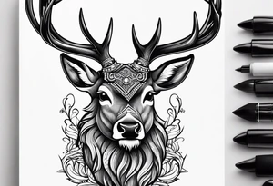 Strong deer with a beard and with antlers tattoo idea