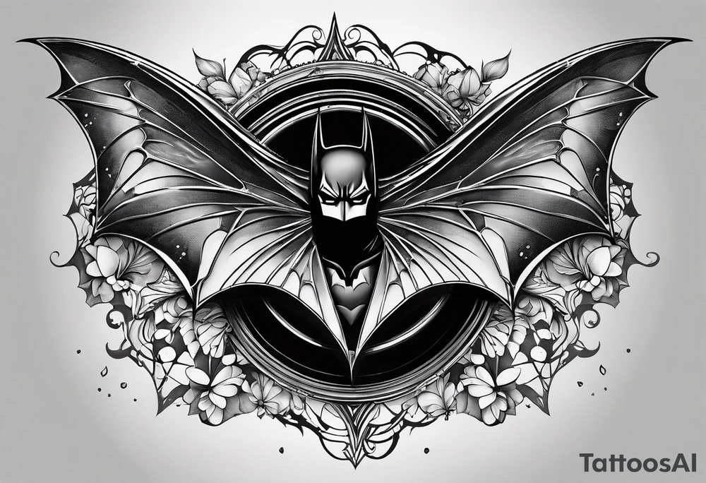 Batman symbol with butterflies dragonballs all around it for a forearm tattoo tattoo idea