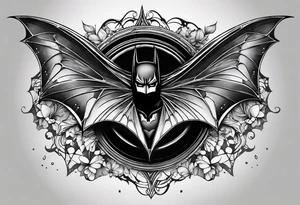 Batman symbol with butterflies dragonballs all around it for a forearm tattoo tattoo idea
