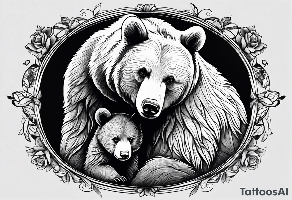 mother bear holding cub facing each other tattoo idea