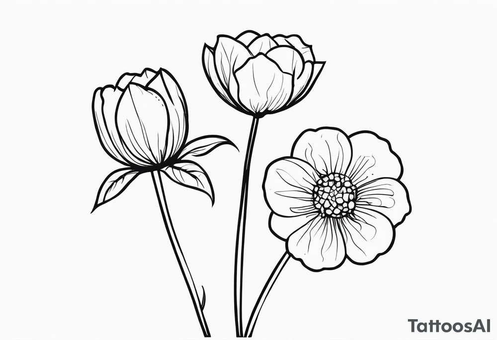 Outlined simple flowers with stem, the cancer sign and date 07/24/17 tattoo idea