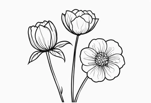 Outlined simple flowers with stem, the cancer sign and date 07/24/17 tattoo idea