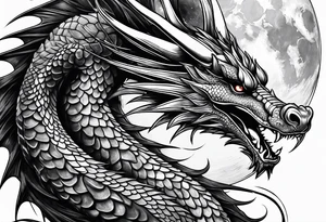 Dragon with Seven number format with full moon on background tattoo idea