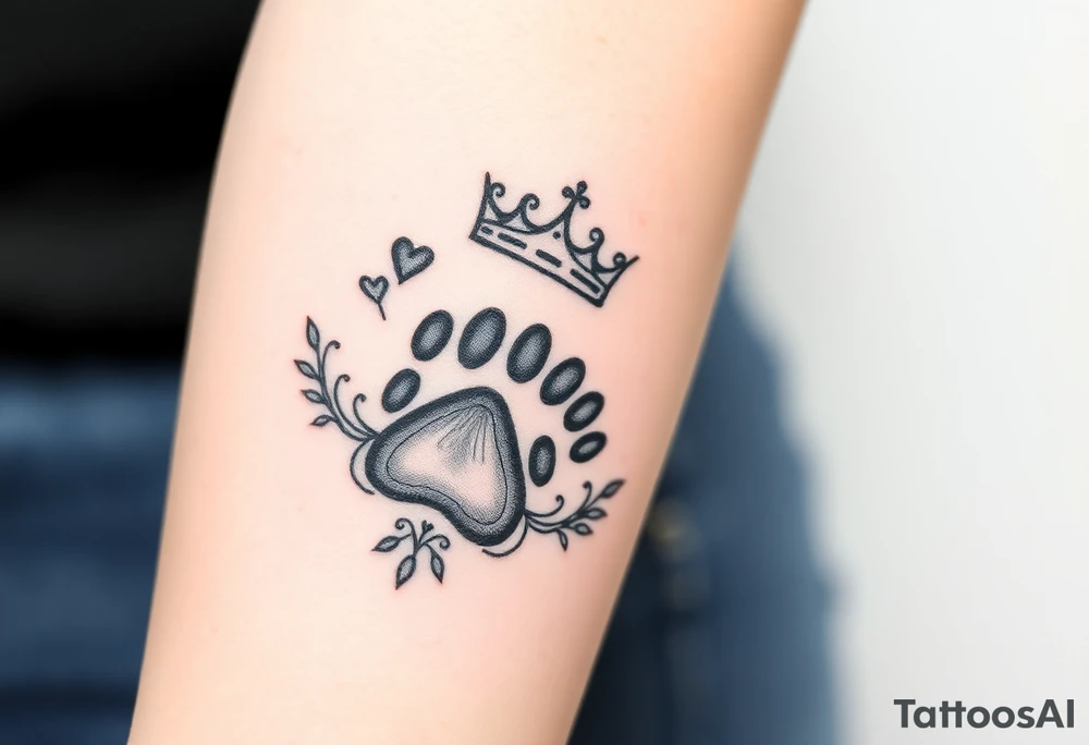 card with paw prints and princess crown tattoo idea