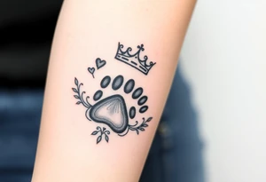 card with paw prints and princess crown tattoo idea