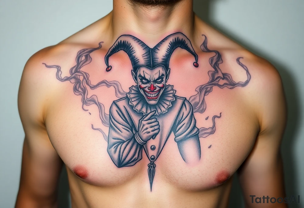 jester in a fog of smoke tattoo idea
