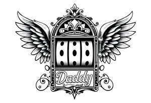 Slot machine with angel wings and word Daddy tattoo idea