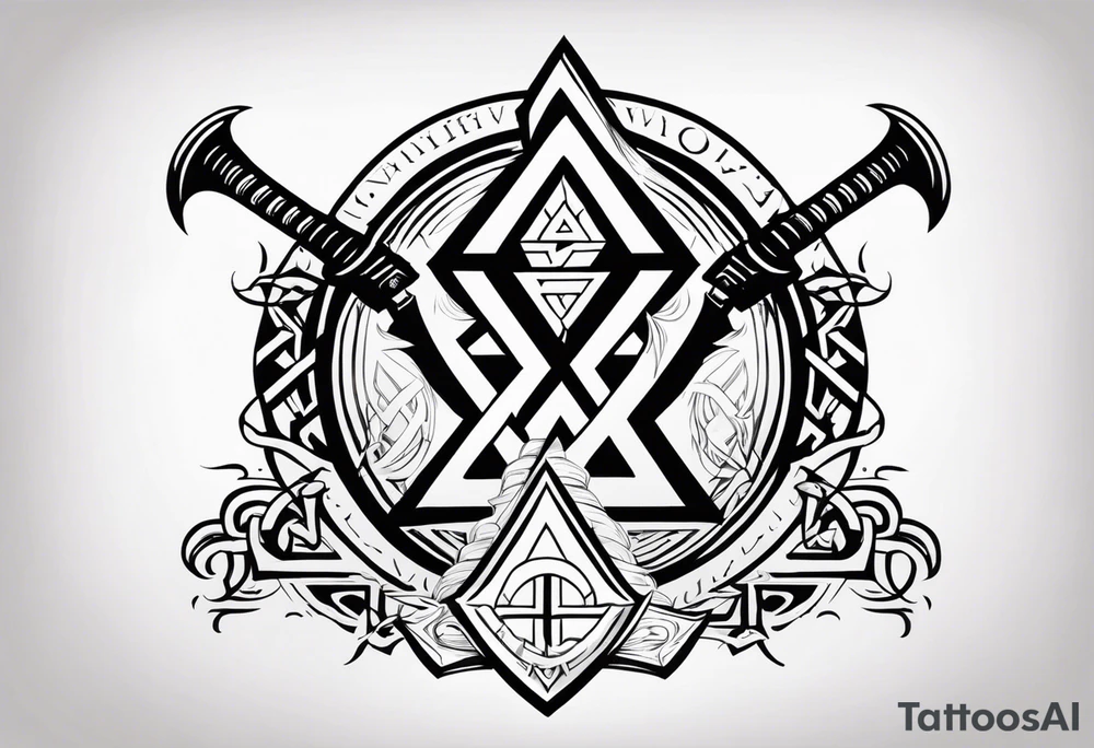 Valhalla fire
Sword shield valknut axe tattoo idea