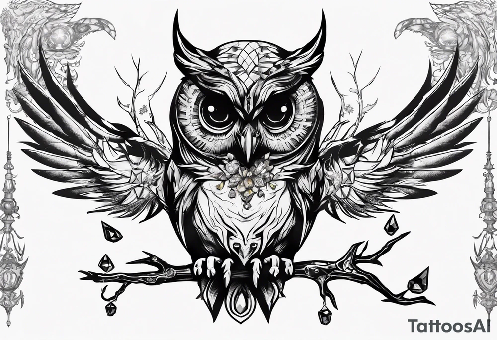 The Demon Owl Stolas, a Prince of Hell who is obsessed with gems, knowledge of astrology and poisonous plants. tattoo idea