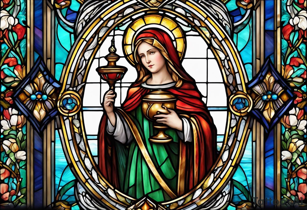 holy saint barbara stained glass holding a chalice tattoo idea