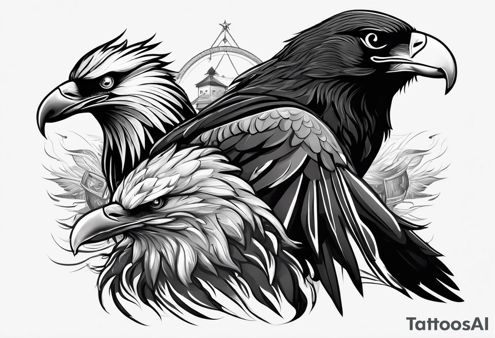 crow dad and eagle mother raising a family tattoo idea