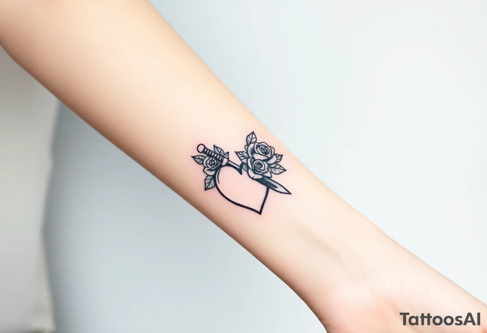 dagger piercing a heart with roses tattoo idea