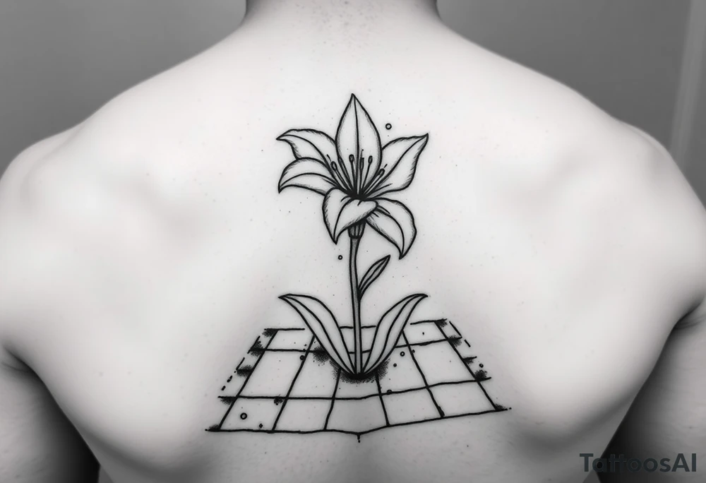 bathroom with lily coming up out of tile floor tattoo idea