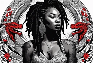 Black woman with locs and red dragon tattoo idea