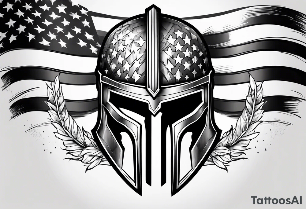 Spartan warrior helmet with American flag tattoo idea