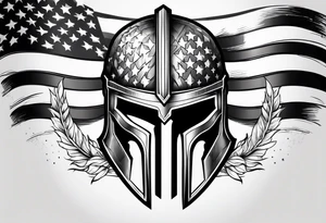 Spartan warrior helmet with American flag tattoo idea