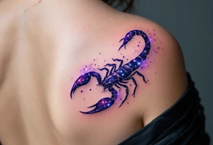 The Scorpius star constellation slashes across the night sky like a glowing violet scorpion tail ready to strike tattoo idea