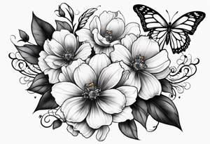 Half face with flowers and butterfly tattoo idea