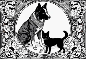 Muay Thai and a  border collie and a Siamese cat tattoo idea