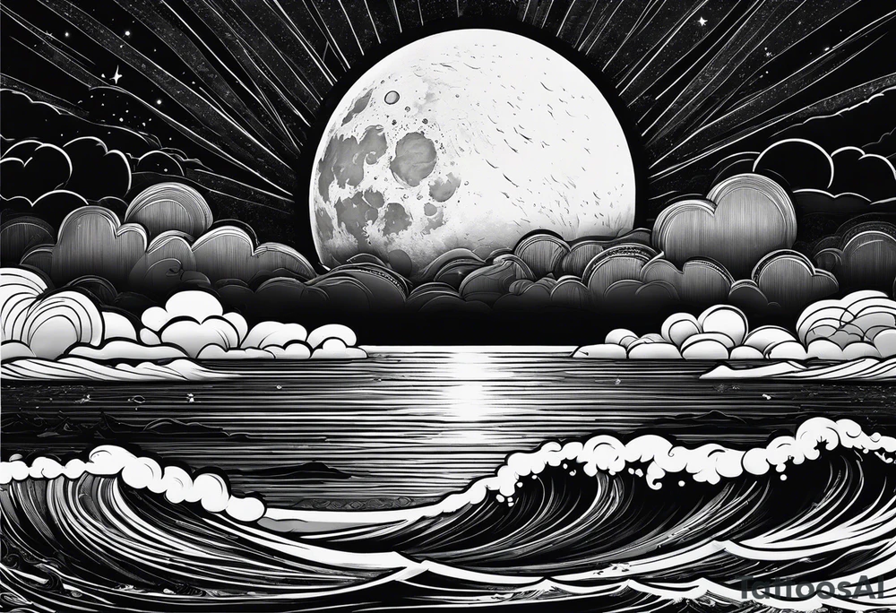 The moon rising over the ocean tattoo idea