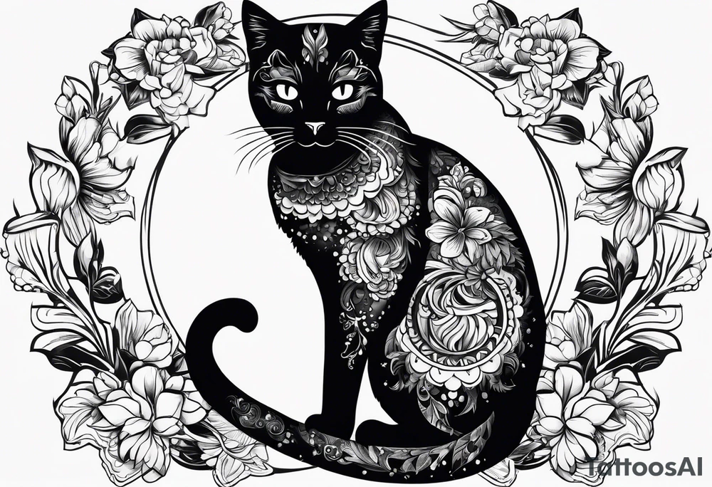 pop-art style black cat tattoo idea