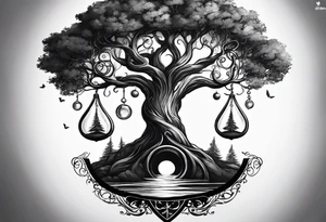 circle of life tree coming out of an hourglass tattoo idea