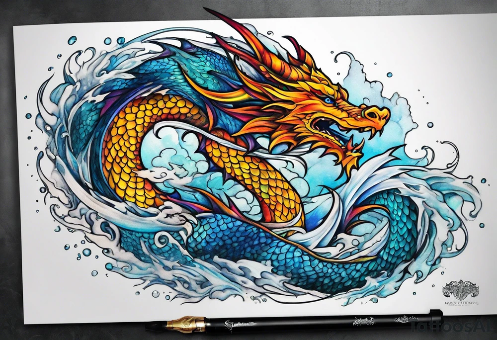 Dragon breathing ice tattoo idea