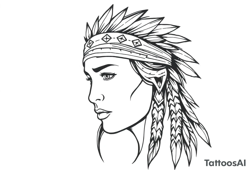 Female Native American wearing headband tattoo idea