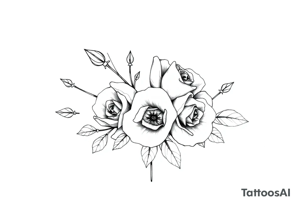 Tatuagem com traços finos inspiradas em corte de espinhos e rosas, livro da autora sarah j maas tattoo idea