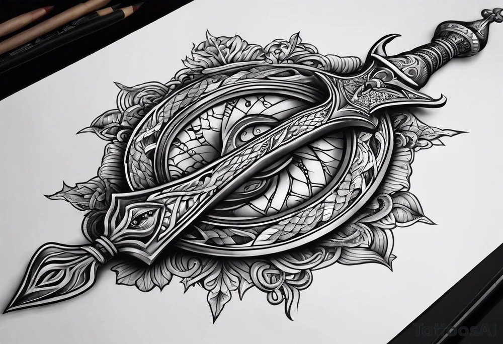 Trident with a serpent around it tattoo idea