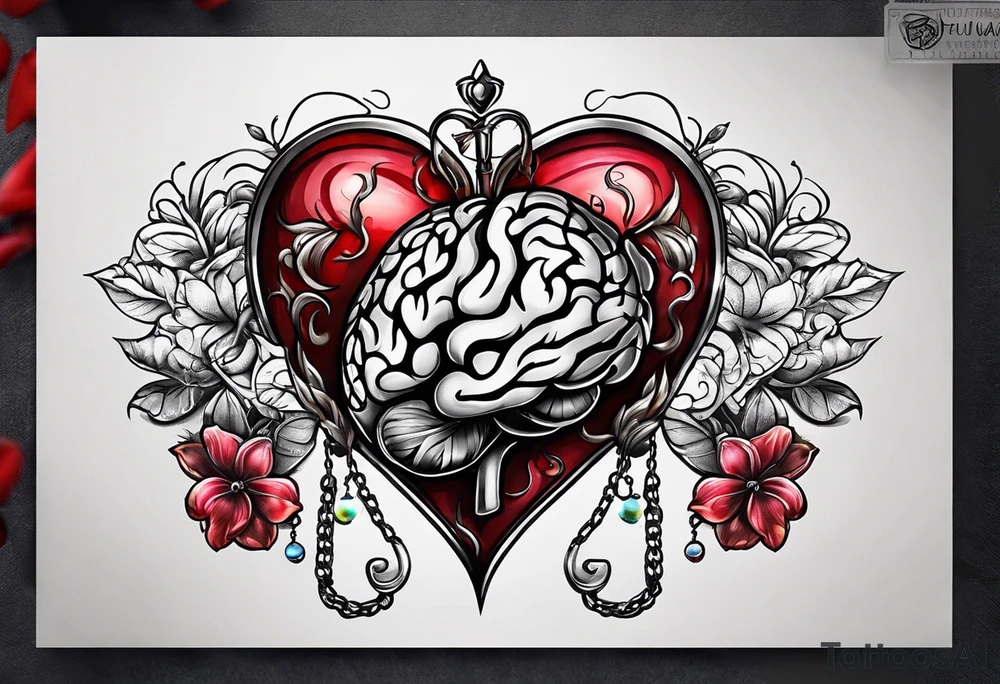 Heart and brain in a weight balance tattoo idea