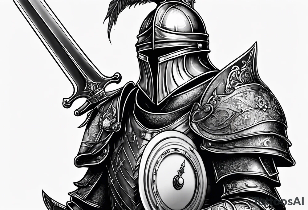 knight with heavy armor with clock and less detail tattoo idea