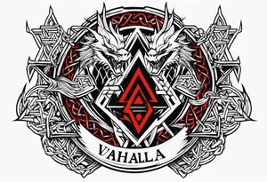 Valhalla sword shield axe barbed wire chains valknut fire dragon tattoo idea