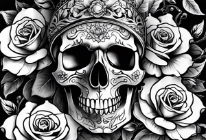 skull tattoo with roses tattoo idea