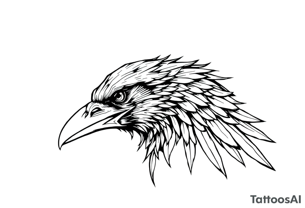 linear abstract raven tattoo idea