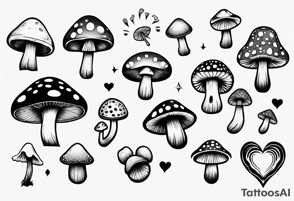 heart, mushroom tattoo idea