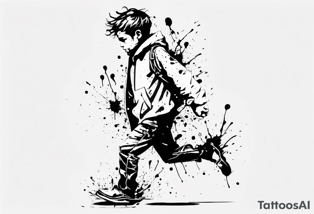 Paint splash forming a lost boy walking alone tattoo idea Paint splash forming a lost boy walking alone tattoo idea