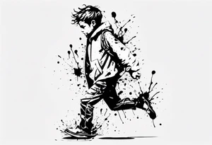 Paint splash forming a lost boy walking alone tattoo idea
