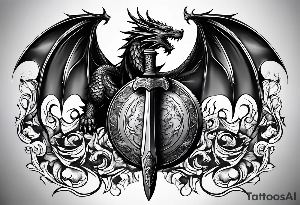 Valhalla sword shield dragon axe tattoo idea