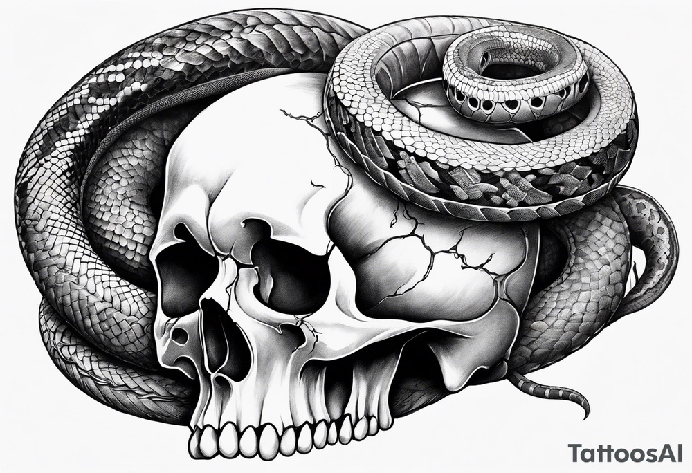 A skull with a snake wrapped around it and tossed bordering all of it tattoo idea