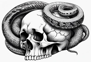 A skull with a snake wrapped around it and tossed bordering all of it tattoo idea