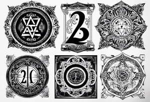 A card with the numbers 23, 16, 26 and 2 on the 4 ends
And inside the card the rune dagaz and fehu tattoo idea