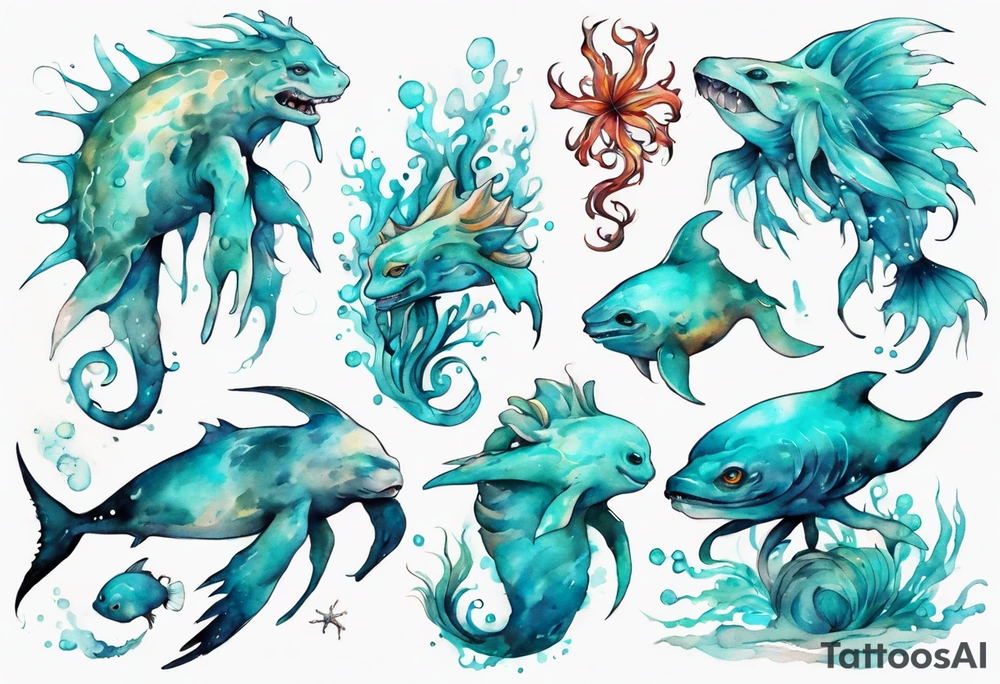 a beautiful turquoise seas creature tattoo idea