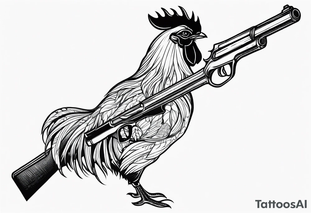 rooster shooting a gun tattoo idea