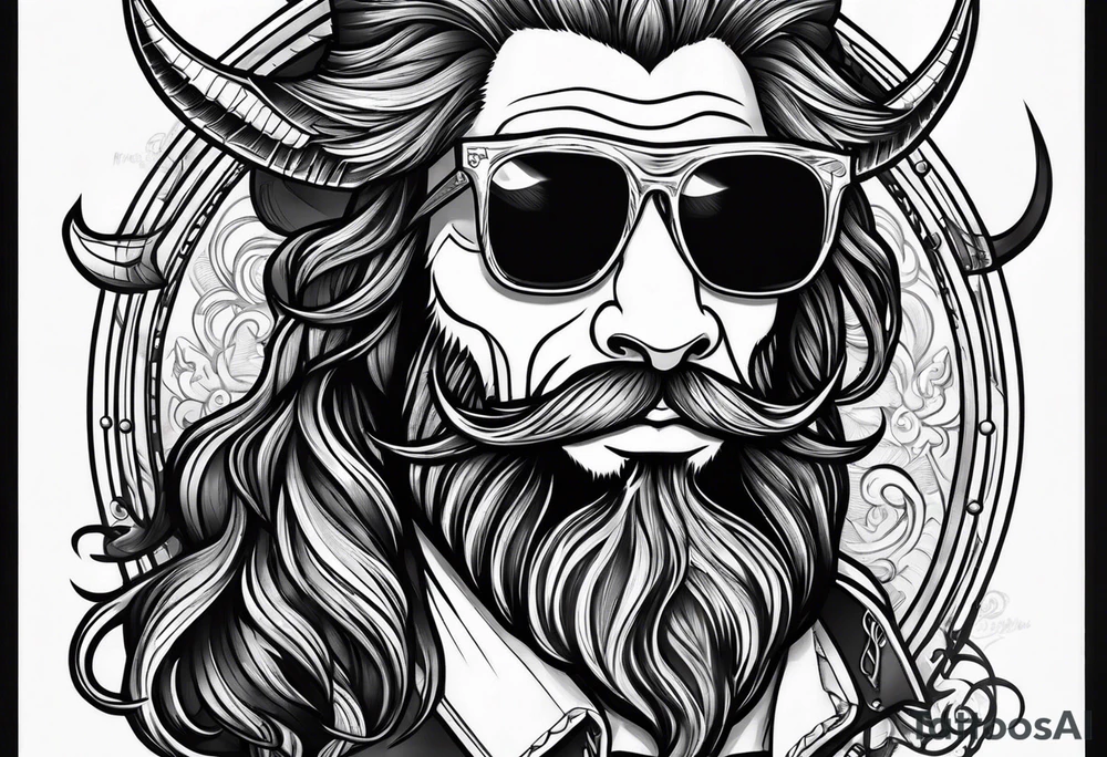 capricorn with beard and sunglasses tattoo idea