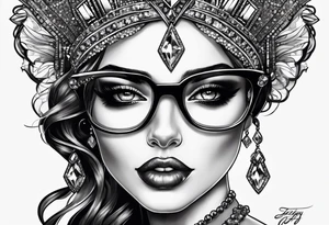 Dead Diamond queen wearing glasses add gemstones make her scarier darker tattoo idea