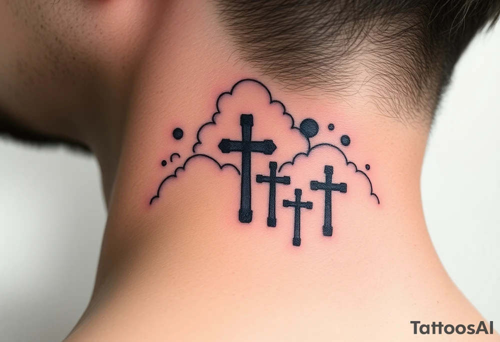 Clouds with 3 crosses fading in the background tattoo idea